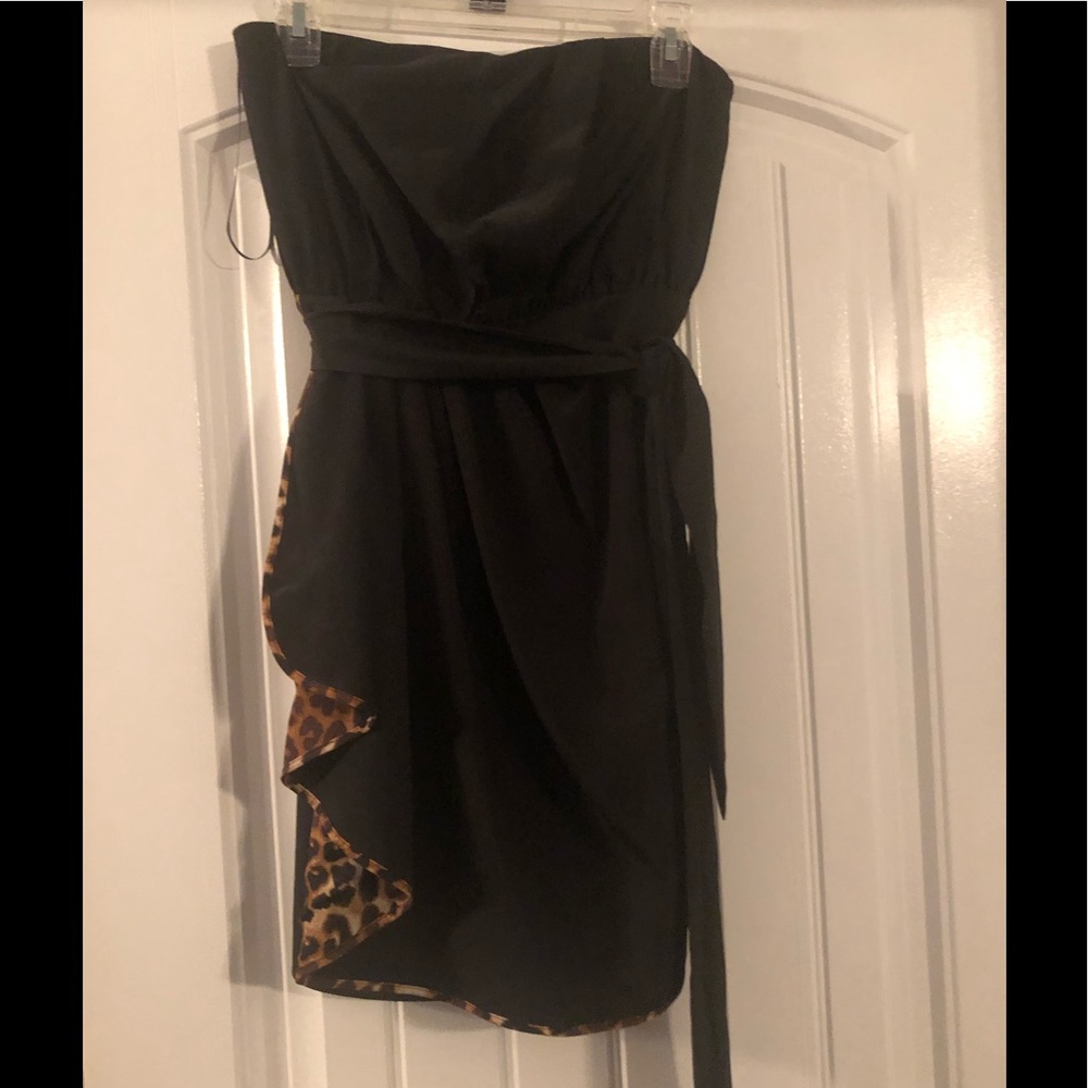 Express Strapless black leopard print accent dress